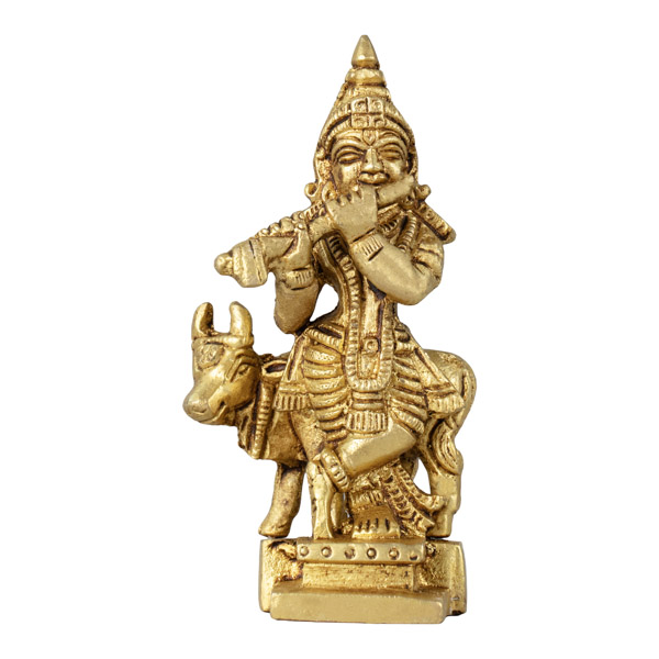 Krishnar With Cow Brass Idol