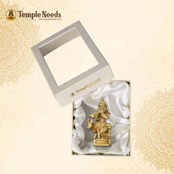 Krishnar With Cow Brass Idol