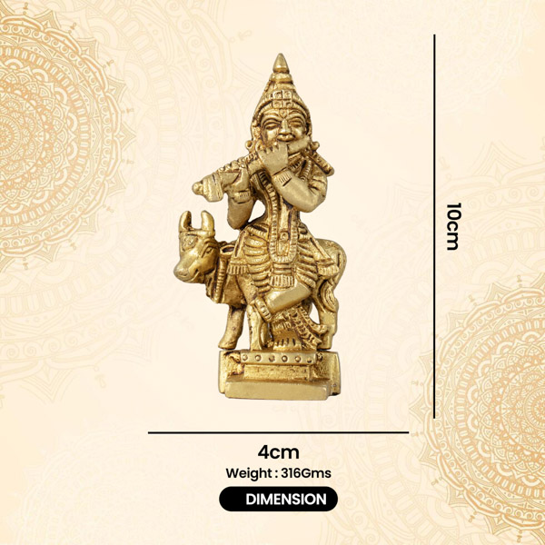 Krishnar With Cow Brass Idol